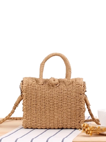 Gewebte Umhängetasche Aus Papierseil Kleine Quadratische Box Handtasche Mit Tragegriff Für Damen Strand Urlaub Casual Style