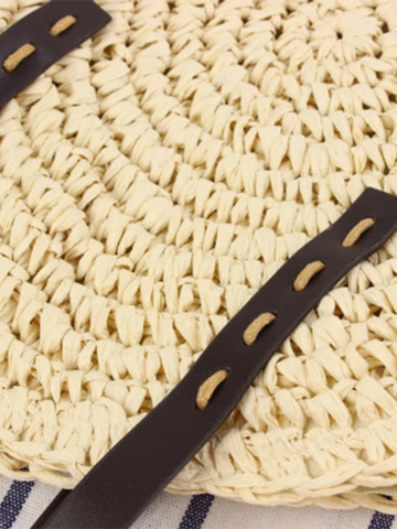 Damen Runde Gewebte Schultertasche Handgefertigte Papierschnur Sommer Strand Urlaub Tasche Boho Lässig Großes Fassungsvermögen