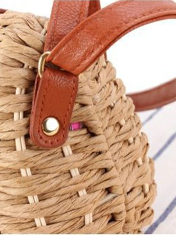 Women Handwoven Paper Straw Crossbody Bag With Leather Flap Turn Lock Bohemian Beach Vacation Vintage Shoulder Purse