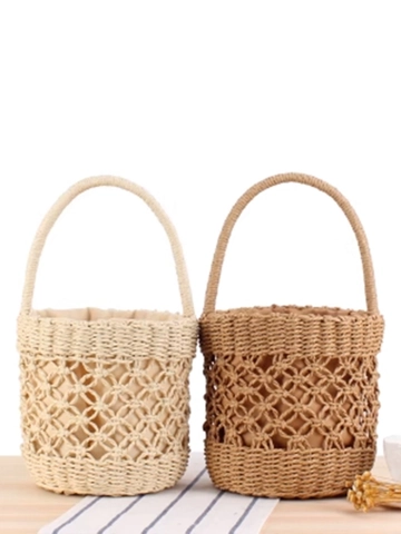 Bucket Handtasche Gewebtes Papierseil Durchbrochenes Strandurlaub Retro Sommer Handtasche Mit Innenfutter