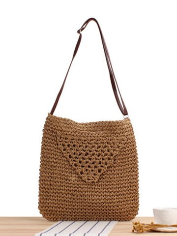 Borsa di Paglia in Corda di Carta Intrecciata a Mano da Donna Borsa a Tracolla di Grande Capacità per Vacanze al Mare