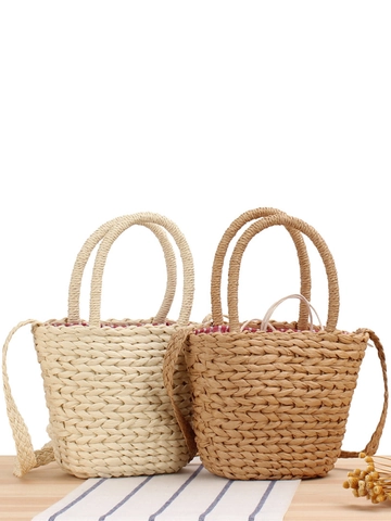 Handgefertigte Crossbody Tasche Aus Papierschnur Für Damen Sommer Strandurlaub Mini Eimer Handtasche Mit Gingham Futter
