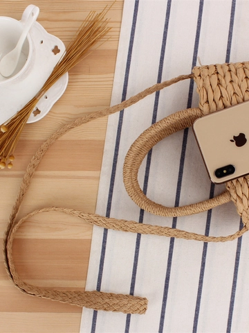 Handgefertigte Crossbody Tasche Aus Papierschnur Für Damen Sommer Strandurlaub Mini Eimer Handtasche Mit Gingham Futter