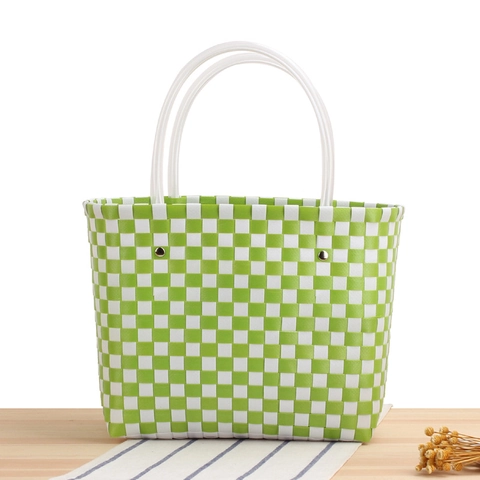 Borsa A Mano Intrecciata A Mano In Plastica PVC Motivo A Scacchi Lettera M Borsa Tote Stile Spiaggia Vacanze Per Donne