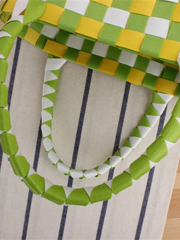 Mini Borsa A Mano Cesto Intrecciato A Mano In Plastica Quadri Colorati Per Stile Casual Quotidiano