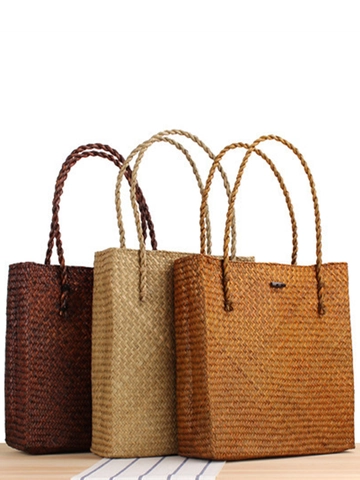 Borsa A Spalla In Paglia Intrecciata Vintage Borsa Tote In Erba Naturale Stile Pastorale Vacanze Mare Per Donna Con Bottone In Legno