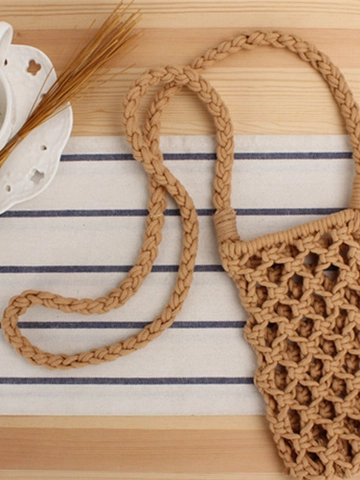 Hand Woven Cotton Rope Crossbody Phone Bag Hollow Mesh Bohemian Style Women Shoulder Purse Small Net Pouch