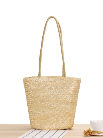 Women Straw Woven Shoulder Bag Large Capacity Summer Beach Vacation Casual Tote Zipper Closure