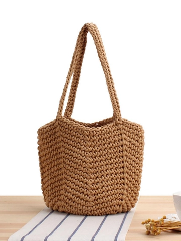 Handmade Woven Cotton Rope Shoulder Bag Crochet Tote Casual Boho Solid Color Handbag For Women Minimalist Slouchy