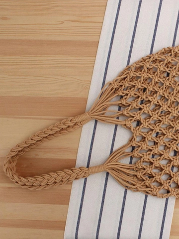Women Hand Woven Crochet Shoulder Bag Cotton Rope Hollow Mesh Tote For Summer Beach Vacation Bohemian Style