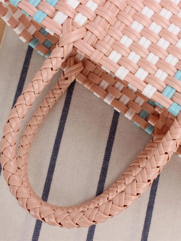 Woven Plastic Handbag Macaron Color Portable Picnic Basket Summer Beach Tote For Kids Girls Women Casual Storage Bag