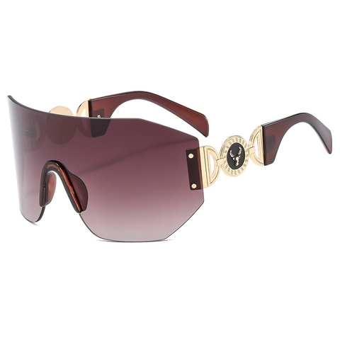 Oversized Shield Sunglasses Rimless UV400 Protection Metal Hollow Deer Head Decoration Fashion Gradient Lenses For Women Men