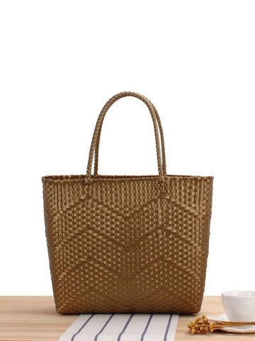Borsa Tote In Plastica Intrecciata Grande Capacità Motivo A Onde Borsa A Spalla Minimalista Borsa Da Shopping Da Spiaggia Donna