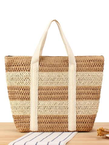 Borsa Tote In Paglia Intrecciata A Mano A Righe Grande Capacità Borsa A Spalla In Corda Di Carta Donne