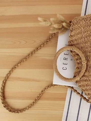 Woven Straw Handbag With Round Handle Square Summer Beach Shoulder Bag For Women Paper Rope Fashion