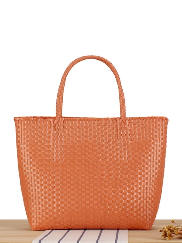 Bolso De Mano Tejido Plástico PVC Gran Capacidad Color Macarrón Bolso De Compras Impermeable Para Picnic Verano Uso Diario