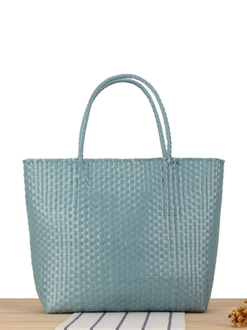 Bolso De Mano Tejido Plástico PVC Gran Capacidad Color Macarrón Bolso De Compras Impermeable Para Picnic Verano Uso Diario