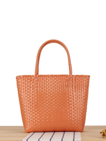 Handgefertigte Geflochtene Kunststoff Tragetasche Macaron Bunte Wasserdichte Sommer Strand Shopping Handtasche Für Damen