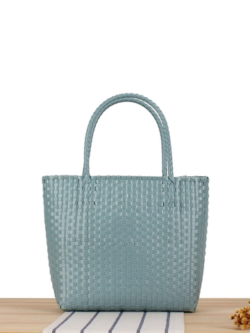 Handgefertigte Geflochtene Kunststoff Tragetasche Macaron Bunte Wasserdichte Sommer Strand Shopping Handtasche Für Damen