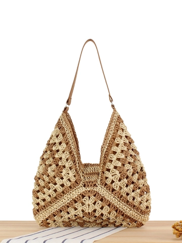 Borsa A Spalla Intrecciata Da Donna Uncinetto Corda Di Carta Grande Capacità Traforata Vacanza Stile Boho Hobo