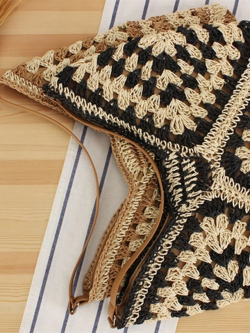Borsa A Spalla Intrecciata Da Donna Uncinetto Corda Di Carta Grande Capacità Traforata Vacanza Stile Boho Hobo