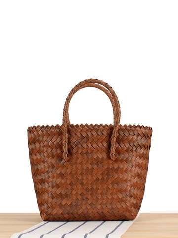 Dames Zomer Geweven Handtas Kunststof PVC Retro Pastorale Stijl Handheld Picknickmand Shopping Tote Tas
