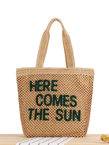 Sac Cabas Tissé Femme Paille De Papier Grande Capacité Sac À Main Fermeture Éclair Plage Été Décontracté Sac Bandoulière Brodé
