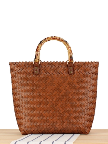 Retro Gewebte Handtasche Mit Griff Im Bambusstil PVC Kunststoff Korb Tote Für Frauen Urlaubsstil