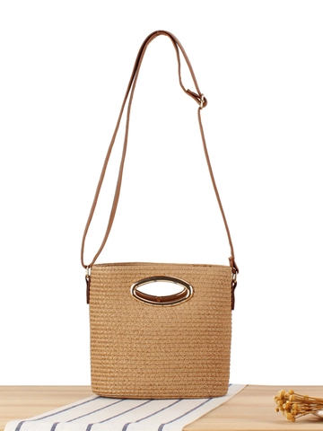 Borsa A Secchiello Tracolla In Corda Di Carta Intrecciata Con Anello In Metallo Tracolla In Pelle Regolabile Estate Per Donna