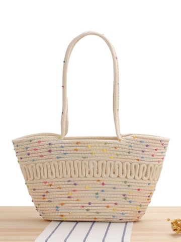 Grand Sac à Épaule en Corde de Coton Tissé à la Main pour Femme Sac Cabas de Plage Boho Pastoral Français Pour Vacances Quotidien