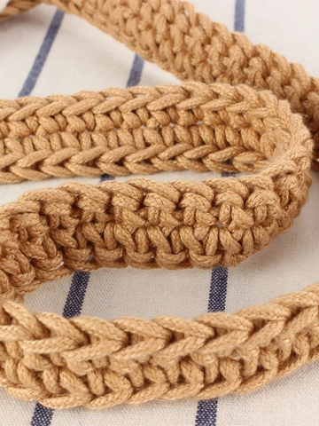 Women Woven Shoulder Bag Hand-Crocheted Cotton Rope Underarm Bag Solid Color Casual Square Purse For Vacation