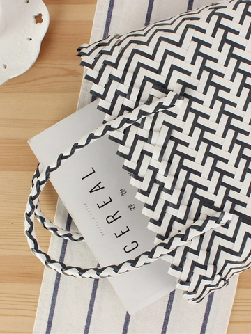 Woven Tote Bag Handheld Plastic Striped Basket For Bathroom Storage Beach Shopping Portable Small Square Purse Women
