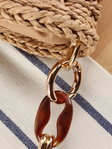 Hand Woven Paper Rope Shoulder Bag Amber Acrylic Chain Strap Minimalist Summer Vacation Hobo Style For Women