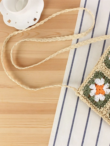 Handgefertigte Häkeltasche Aus Papierseil Umhängetasche Mit Granny Square Gänseblümchenmuster Für Damen Strandurlaub