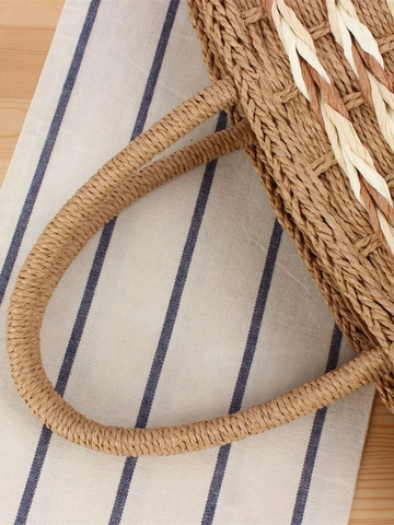 Borsa A Mano Intrecciata Da Donna Corda Di Carta Grande Capacità Chiusura A Cerniera Spiaggia Vacanze Quotidiana Casual Minimalista