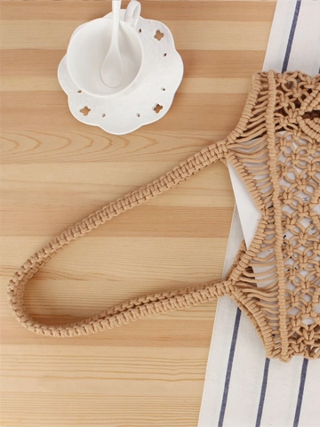 Sac À Épaule Tissé En Corde De Coton Macramé À Franges Style Bohème Plage Vacances Tote Pour Femmes Élégant