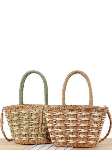 Borsa A Mano Tessuta Corda Di Carta Tracolla Estate Spiaggia Vacanze Tote Manico Tondo Tracolla Rimovibile Stile Semplice Per Donne