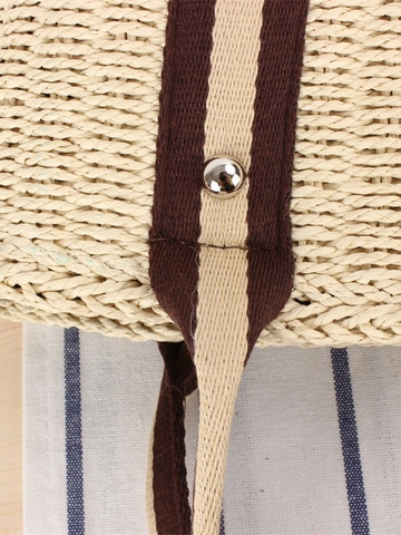 Damen Gewebte Papier Stroh Handtasche Umhängetasche Retro Gestreift Große Kapazität Lässige Sommer Strandtasche