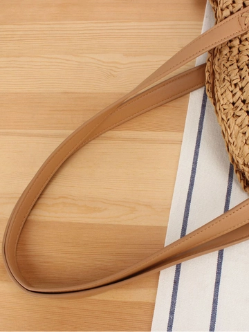 Runde Gewebte Umhängetasche Aus Papierseil Stroh Strandtasche Mit Lederriemen Sommerurlaub Lässig Für Frauen