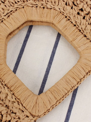 Hand Woven Paper Rope Moon Handbag Bohemian Vintage Summer Beach Tote For Women With Zipper Closure