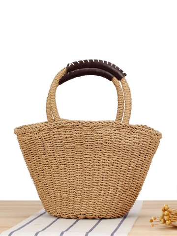 Borsa In Paglia Intrecciata Corda Di Carta Vacanze Al Mare Manico In Pelle Coulisse Estate Casual Per Donna