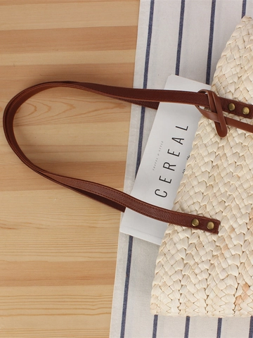 Geflochtene Stroh Tragetasche Maiskolben Material Große Kapazität Sommer Strand Urlaub Schulterhandtasche Damen Minimalistisch