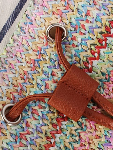 Borsa A Secchiello Intrecciata In Paglia Di Carta Da Donna Motivo A Onde Coulisse Nappa Tracolla Regolabile Estate Vacanze Al Mare Casual