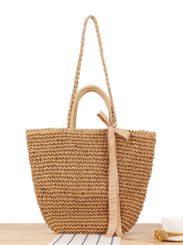 Borsa Tote Intrecciata In Corda Di Carta Borsa A Tracolla Con Fiocco Decorazione Per Vacanze Estive Al Mare Donne