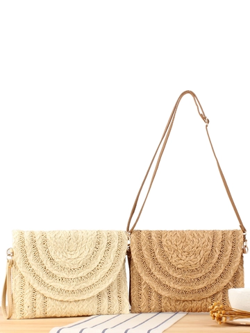 Bolso Bandolera de Paja de Cuerda de Papel Tejido de Verano para Mujer Vacaciones Bohemias Bolso de Hombro Cuadrado