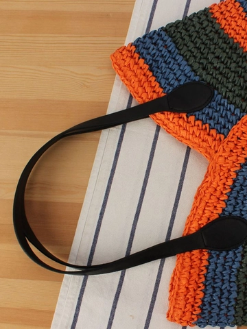 Borsa Tote Intrecciata In Corda Di Carta Fatta A Mano Da Donna Righe Patchwork Colorate Borsa A Spalla Da Spiaggia Estiva Con Cinturini In Ecopelle