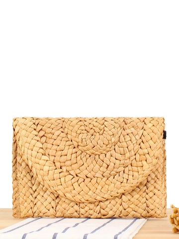 Handmade Corn Husk Woven Clutch Bag For Women Envelope Style Straw Handbag With Magnetic Closure Summer Beach Vacation Bag