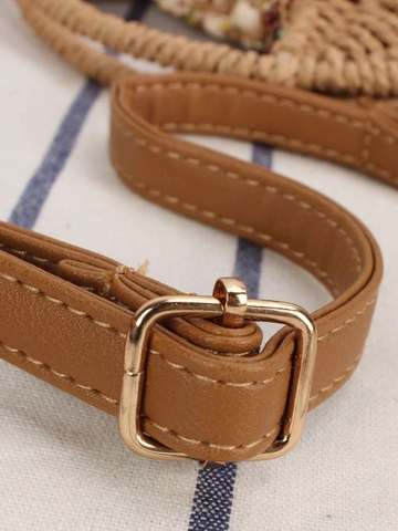 Gewebte Papierseil Umhängetasche Mit Perlenklappe Muscheldekor Boho Stil Sommerurlaub Handtasche Für Damen