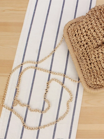 Borsa A Spalla In Paglia Intrecciata Da Donna Pochette A Nuvola Plissettata Con Catena In Metallo Per Vacanza