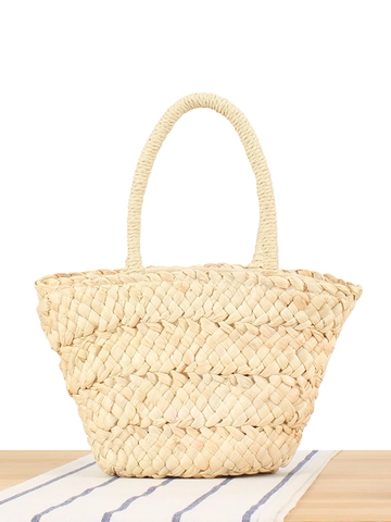 Women Woven Paper Rope Handbag Summer Beach Vacation Straw Tote With Drawstring Lining Simple Casual Pastoral Natural